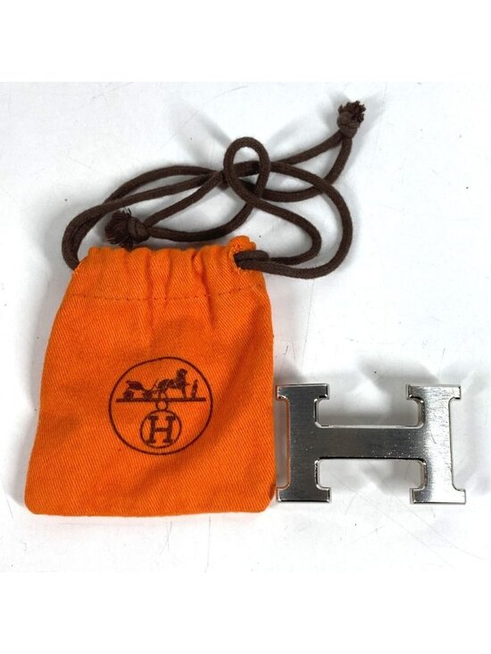 Hermes Buckle Belt Logo Only Metal Silver